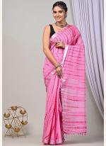 Linen Pink Casual Wear Printed Saree